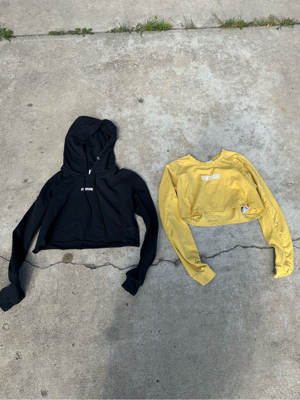 Womens Gymshark Black Cropped Hoodie & Yellow Cropped Long Sleeve Top bundle